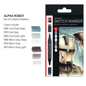 Marabu Sketch Marker Graphix Set Alpha Robot 6Renk