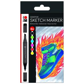 Marabu Sketch Marker Graphix Set Heat 6 Renk